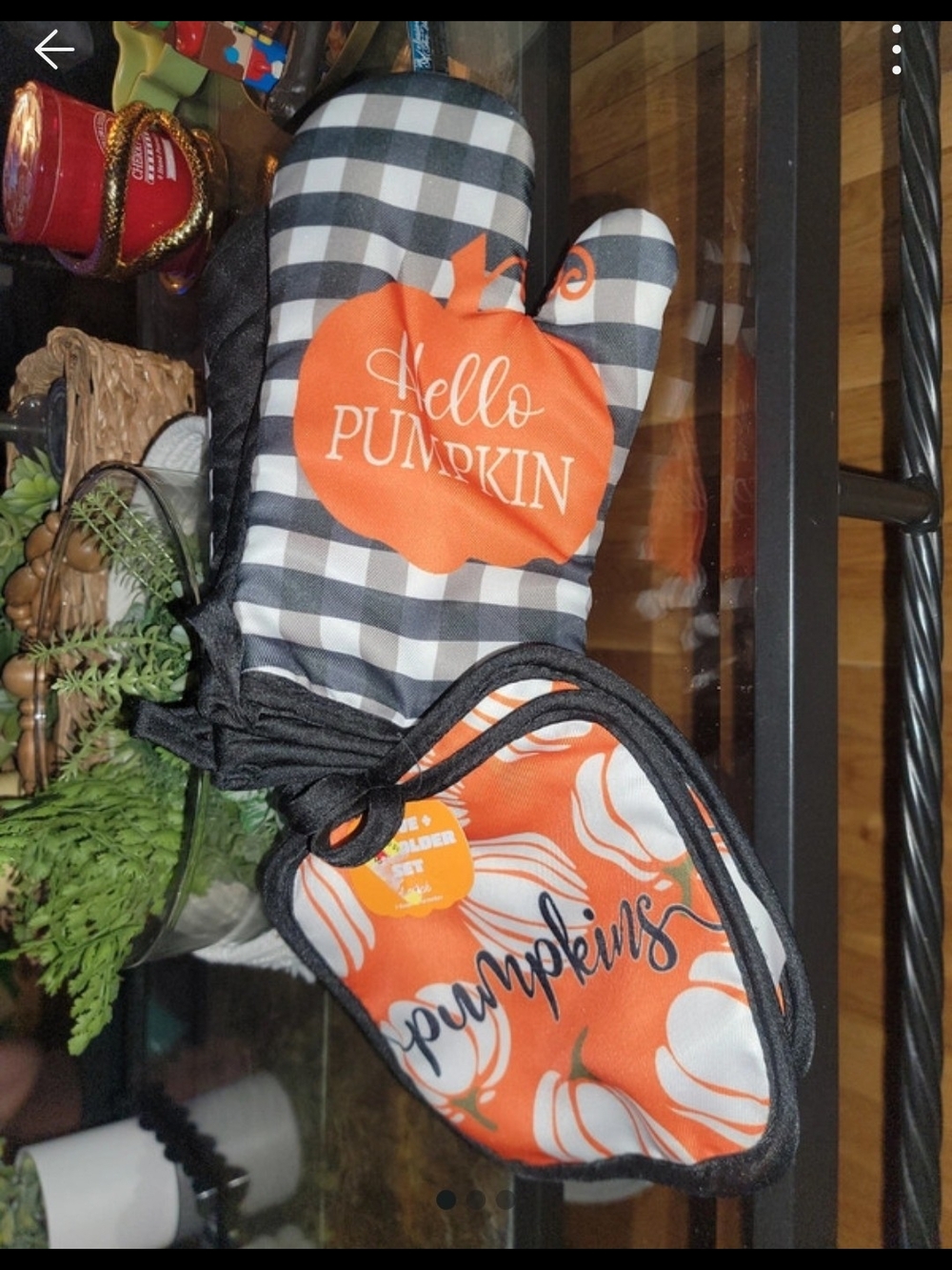 Fall Pumpkin Plaid Oven Mitt and Pot Holder Set - Orange & Black
